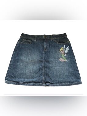 Vintage Disney Store Denim Tinkerbell Glitter Skirt Size 10